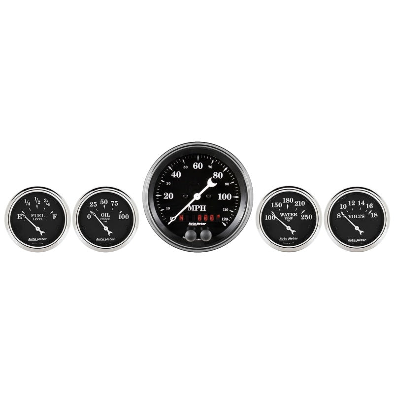 Auto Meter Gauge Kit 5 pc. 3 3/8in & 2 1/16in GPS Speedometer Old Tyme Black 1750 1750 Photo - Primary