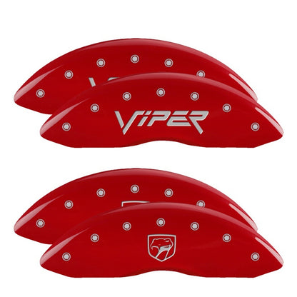 MGP 4 Caliper Covers Engraved Front Gen 2/Viper Engraved Rear Gen 2/Snake Red finish silver ch 12203SSNPRD 12203SSNPRD Photo - Primary