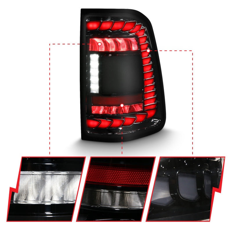 ANZO 19-23 Dodge RAM 1500 Tradesman/Big Horn Full LED Sequential Signal Black Taillights 311477