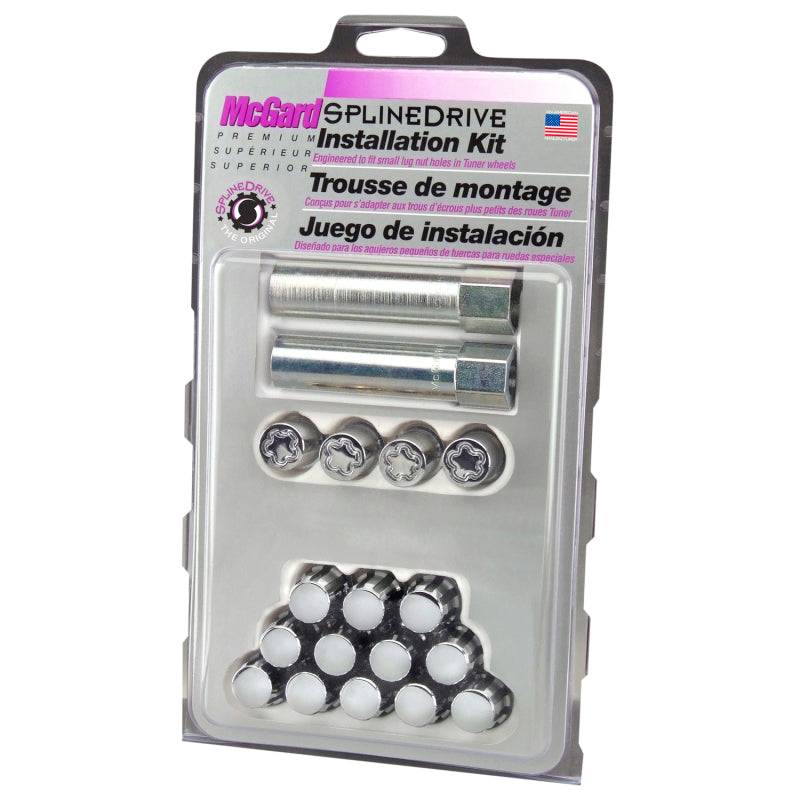 McGard SplineDrive Tuner 4 Lug Install Kit w/Locks & Tool (Cone) M12x1.25 / 13/16 Hex - Chrome (CS) 65454CN 65454CN Photo - in package