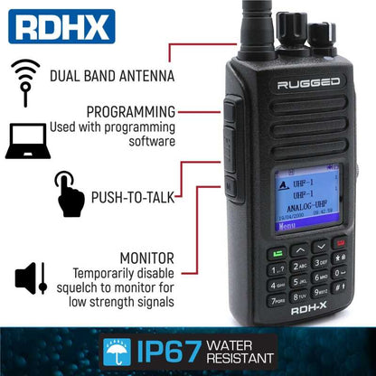 Rugged Radios WATERPROOF - Rugged RDH-X - Bus Band 2-Way Radio - Digital and Analog / Safety Yellow RDH-X-HV RDH-X-HV Photo - Primary