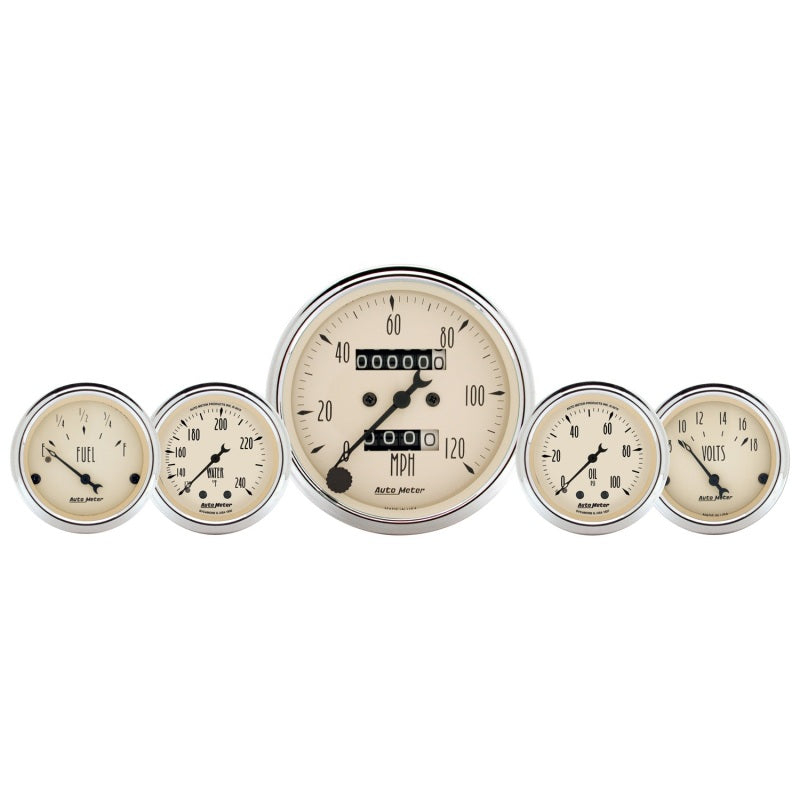 AutoMeter Gauge Kit 5 Pc. 3-1/8in. & 2-1/16in. Mech. Speedo. Wtmp & Oilp Antq Beige 1811