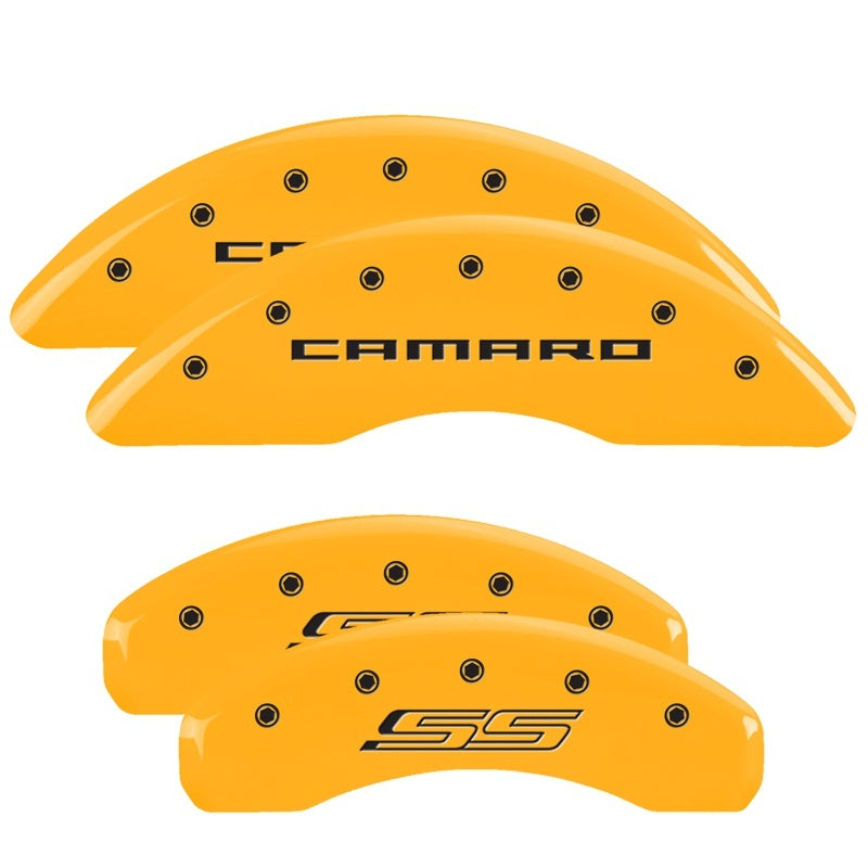 MGP 4 Caliper Covers Engraved Front Gen 5/Camaro Engraved Rear Gen 5/SS Yellow finish black ch 14241SCS5YL 14241SCS5YL Photo - Primary
