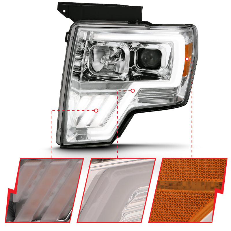 ANZO 2009-2013 Ford F-150 Projector Light Bar G4 Switchback H.L. Chrome Amber 111470 111470 Photo - Close Up