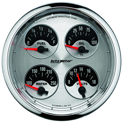 Autometer American Muscle SSE 100PSI/100-250 Deg F/8-18 Volt Oil Press/Water Temp/Volt/Fuel Gauge 1225 1225 Photo - Primary