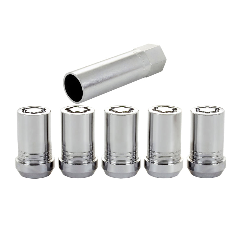 McGard Wheel Lock Nut Set - 5pk. (Cone Seat Tuner) M14X1.5 / 22mm Hex / 1.648in OAL - Chrome 25515 25515 Photo - out of package