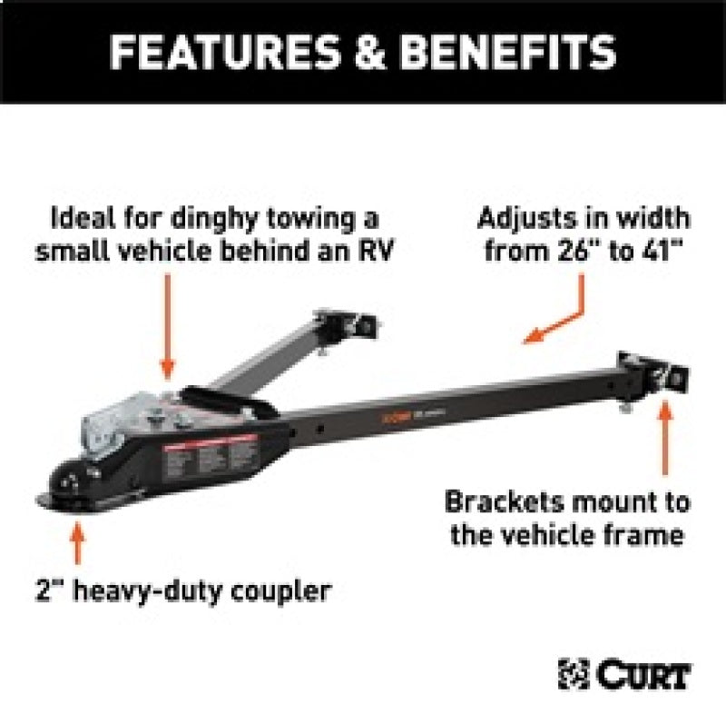 RockJock Curt Tow Bar with Adjustable Width Arms Car Mount 2in Ball 5000lbs RJ-19745 RJ-19745 Features and Benefits