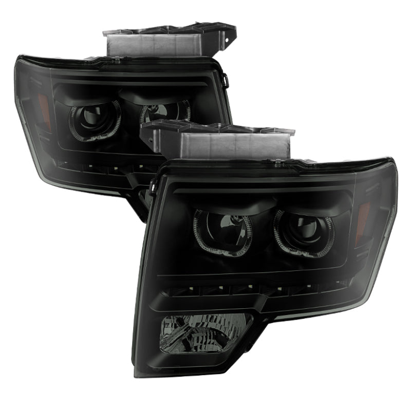 SPYDER Xtune Ford F150 09-14 Projector Headlights Halogen Model LED Halo Black Smoke PRO-JH-FF15009-CFB-BSM 9032233 9032233 Photo - Primary