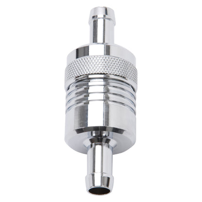 Edelbrock Fuel Filter, Aluminum, 3" X 01/ 1/8", 3/8" Inlet/Outlet, Chrome 8136 Photo - Primary