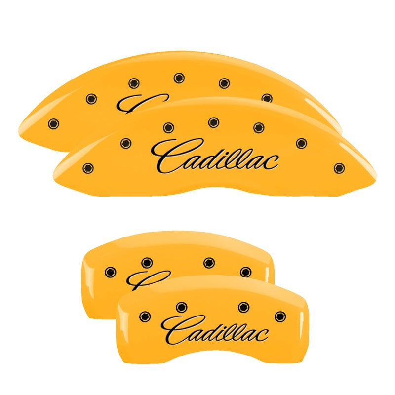 MGP 4 Caliper Covers Engraved Front & Rear Cursive/Cadillac Yellow finish black ch 35007SCADYL 35007SCADYL Photo - Primary