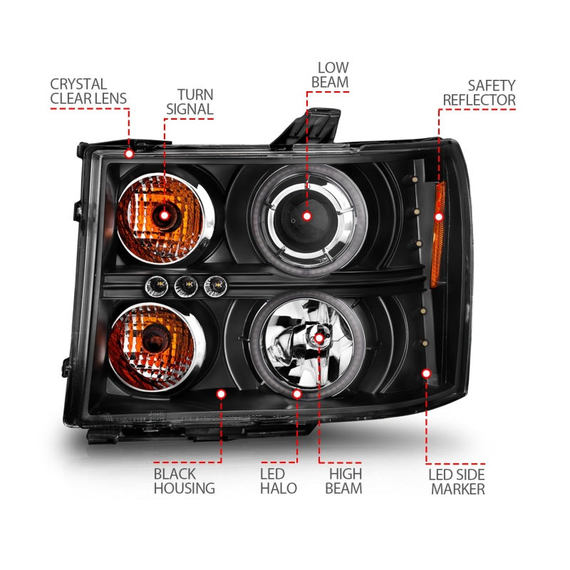 Anzo 2007-2013 Gmc Sierra 1500 Projector Headlights w/ Halo Black 111125 Photo - Unmounted