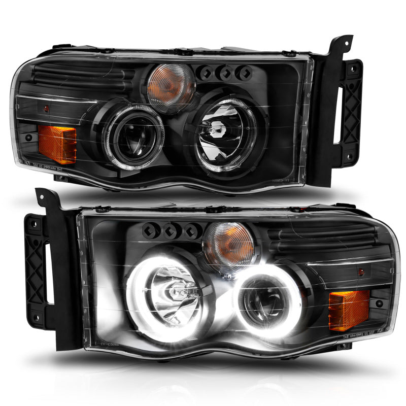 ANZO 2002-2005 Dodge Ram 1500 Projector Headlights w/ Halo Black Clear Amber 111490 111490 Photo - Unmounted