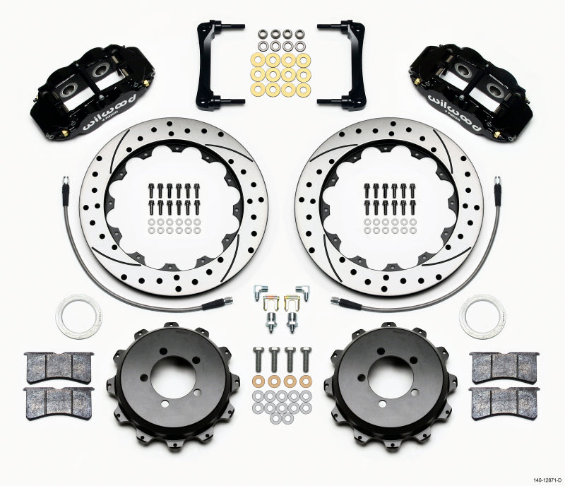 Wilwood 4R Four Piston Calipers w Drilled Rotors - Black 140-12871-D Photo - Primary