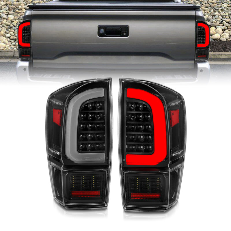ANZO 16-21 Toyota Tacoma LED Tail Lights - w/ Light Bar Sequential Black Housing & Clear Lens 311400 311400 Photo - Primary