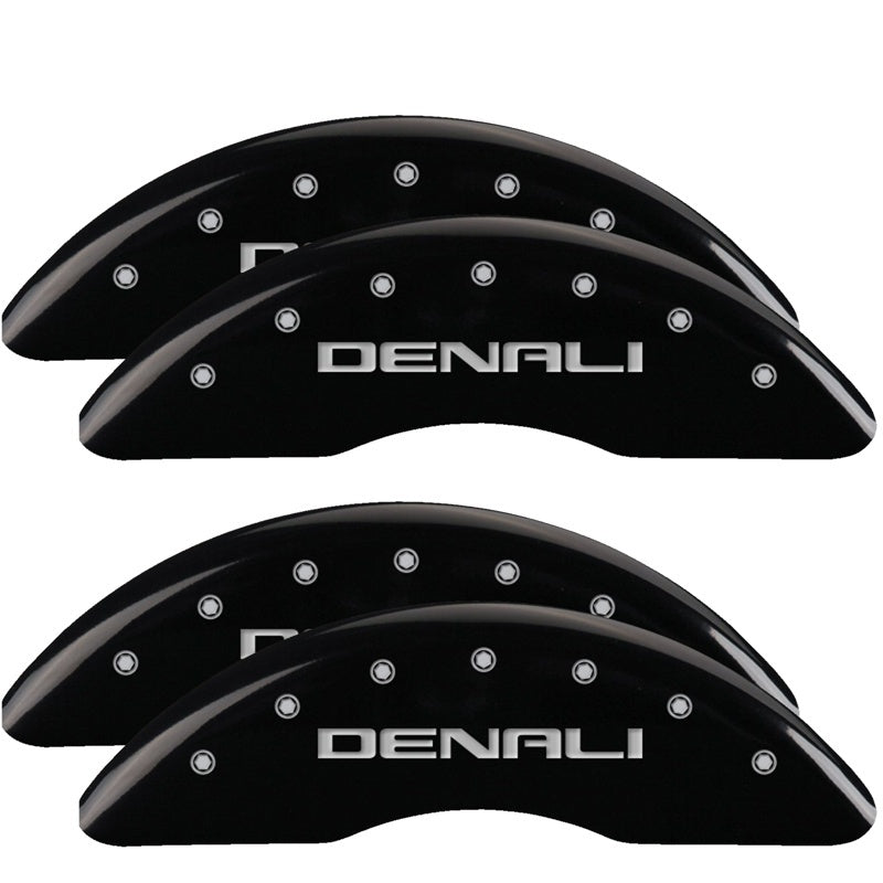 MGP 4 Caliper Covers Engraved Front & Rear Denali Black finish silver ch 34003SDNLBK 34003SDNLBK Photo - Primary