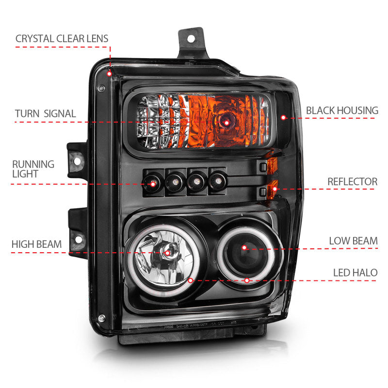 Anzo 2008-2010 Ford F-250 Projector Headlights w/ Halo Black (CCFL) 111168 Photo - Unmounted