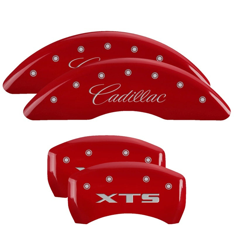 MGP 4 Caliper Covers Engraved Front Cadillac Engraved Rear XTS Red finish silver ch 35008SXTSRD 35008SXTSRD Photo - Primary