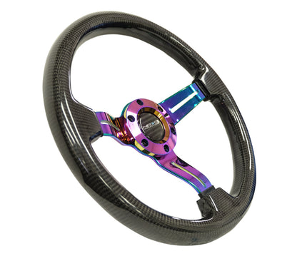 NRG Carbon Fiber Steering Wheel350mm 1.5" Deep Dish With Neochrome Center ST-010MC-CF Photo - Primary