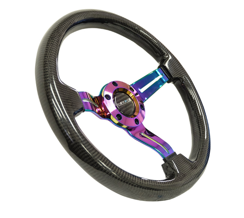 NRG Carbon Fiber Steering Wheel350mm 1.5" Deep Dish With Neochrome Center ST-010MC-CF Photo - Primary