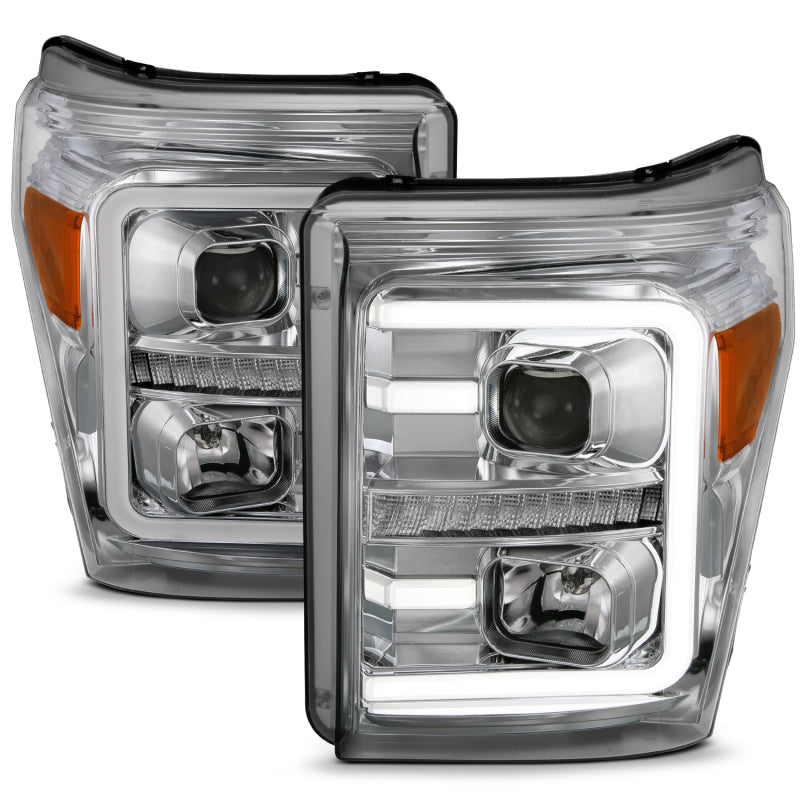ANZO 11-16 Ford F-250/F-350/F-450 Projector Headlights w/ Plank Style Switchback Chrome w/Amber 111407 111407 Photo - Primary