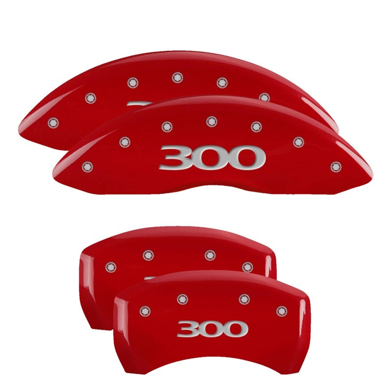 MGP Caliper Covers (set of 4), Engraved Front & Rear 300 Red finish silver 32004S300RD Photo - Primary
