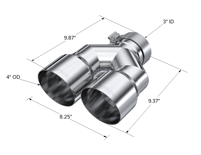 MBRP 3in ID / Dual 4in OD Out Staggered L 9.87in / R 9.37in Single Wall T304 SS Univ Exhaust Tip T5182 T5182 Photo - Close Up