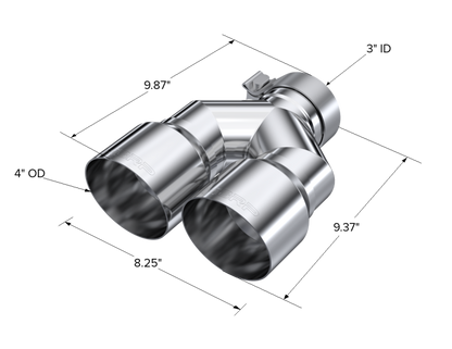 MBRP 3in ID / Dual 4in OD Out Staggered L 9.87in / R 9.37in Single Wall T304 SS Univ Exhaust Tip T5182 T5182 Photo - Close Up