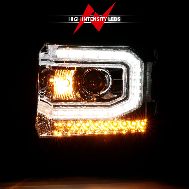 ANZO 2016-2019 Gmc Sierra 1500 Projector Headlight Plank Style Chrome w/ Sequential Amber Signal 111486 111486 Photo - Unmounted
