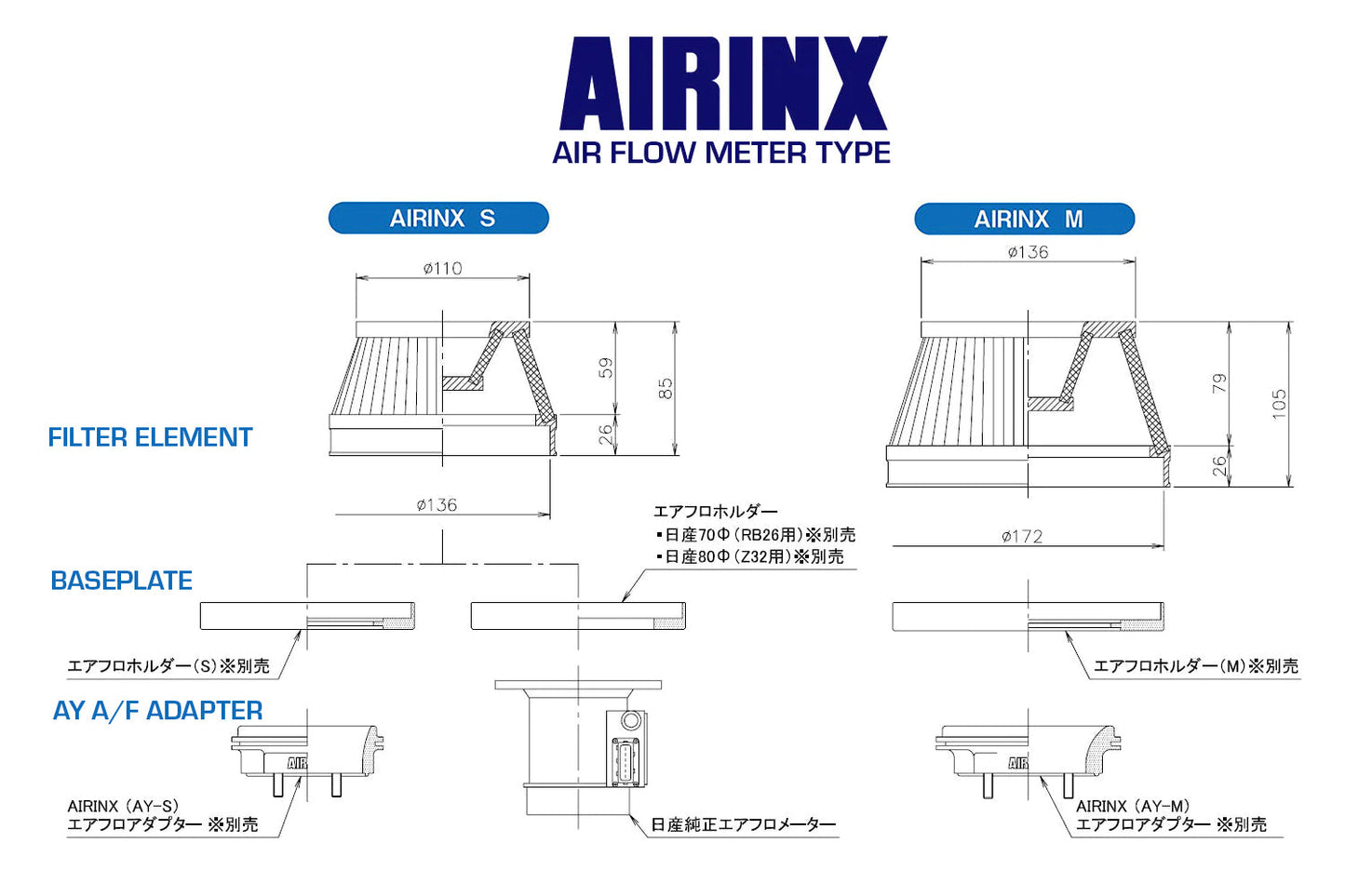GReddy Spl.: GReddy A/F-type Airinx M 172 Air Filter, Baseplate & Adapters