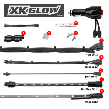 XKGLOW XK Glow Strip Single Color Underglow LED Accent Light Car/Truck Kit Pink - 8x24In Tube Car + 4x8In XK041005-P XK041005-P User 1