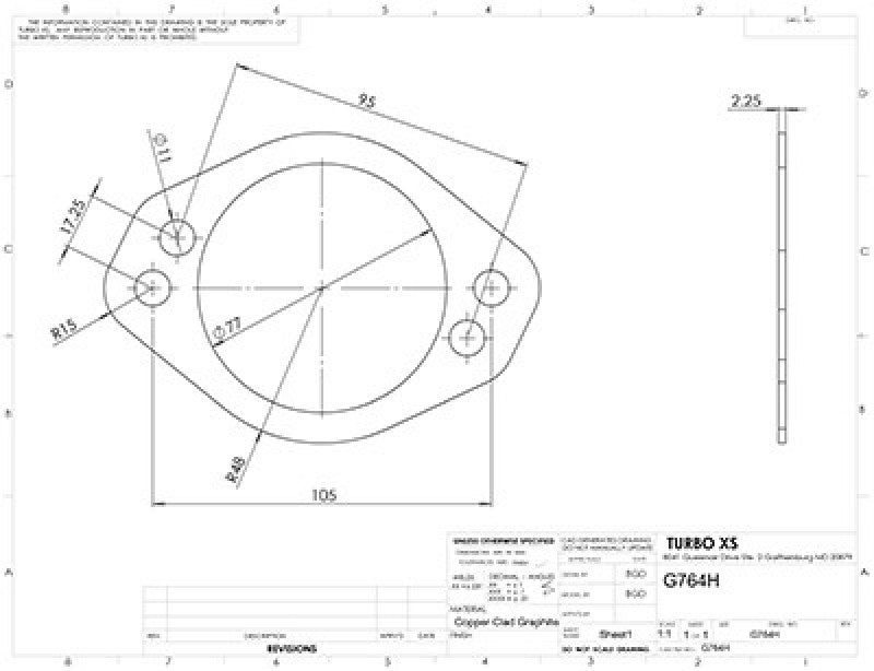 Turbo XS 4 Hole 3in Gasket 105mm Center-to-Center (Fits WS-MP-V2 / WS02-RMA / WS02-RMA-TI) G764H G764H Photo - Primary