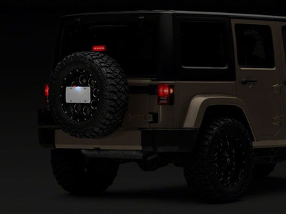 Raxiom 07-18 Jeep Wrangler JK Axial Series License Plate Bracket w/ LED Brake Light J132759 J132759 Photo - Close Up