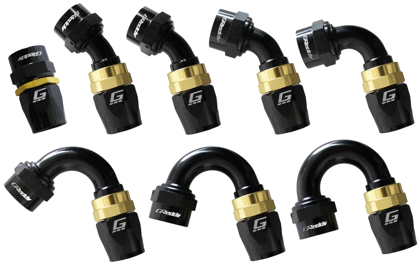 GReddy 180 DEG. AN HOSE END(s) - BLACK/GOLD - (12800418 12800618 12800818 12801018 12801218 ) 12801618