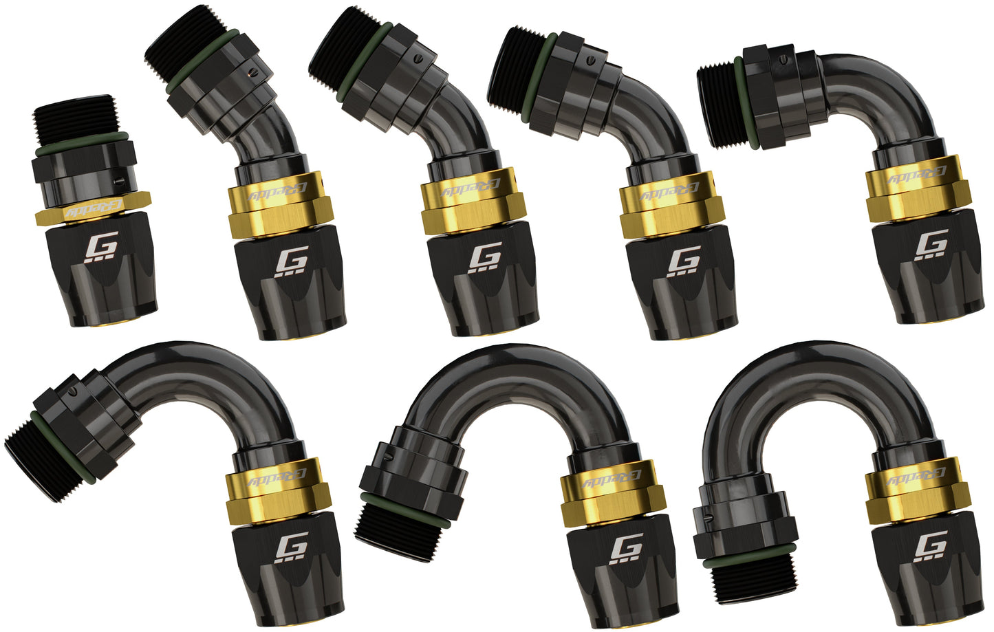 GReddy 12 ORB male Swivel Hose End(s) - Black / Gold anodized