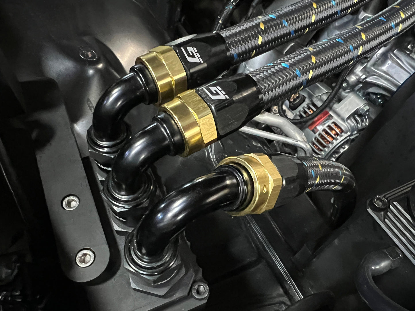 GReddy 8 Nylon Braided Hose (per/ft) - Black / Gold / Blue