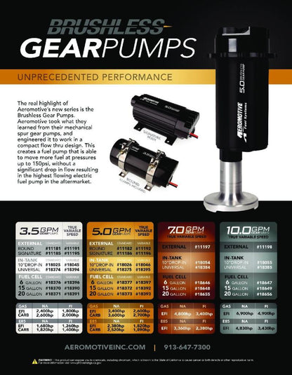Aeromotive 3.5 Brushless Gear Signature Pump 11185 Brochure - A general brochure describing a brand, company, product line.  If brochure in question is for a specific product, use code PDB.