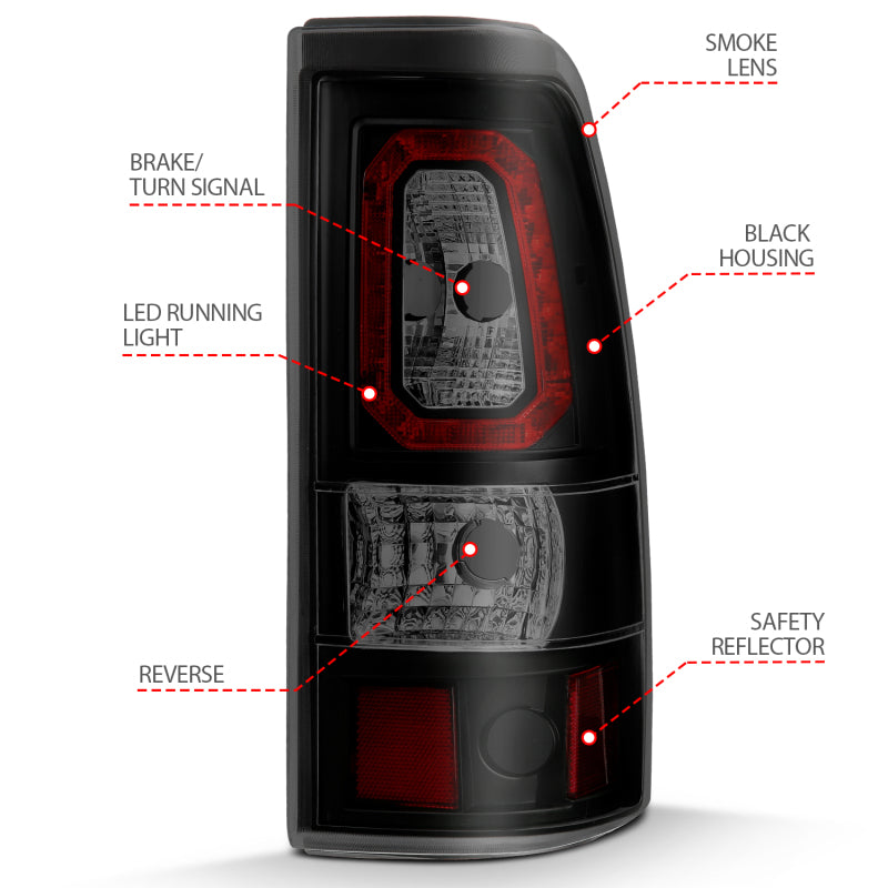 ANZO 2003-2006 Chevy Silverado 1500 LED Taillights Plank Style Black w/Smoke Lens 311328 311328 User 3