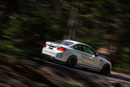 MBRP 18-22 BMW M2 Competition 3.0L T304 SS 3in Resonator-Back Exhaust Quad Rear w/ Carbon Fiber Tips S45023CF S45023CF Photo - lifestyle view