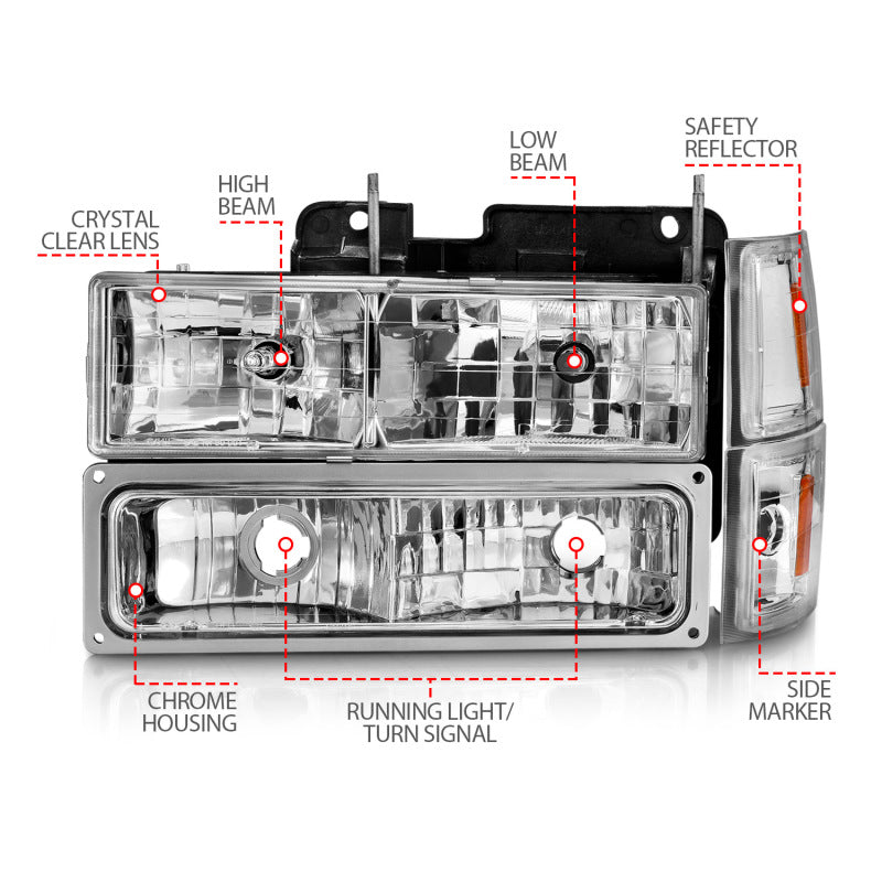ANZO 88-98 Chevrolet C1500 Crystal Headlights Chrome w/ Signal and Side Marker Lights 111506 111506 User 3
