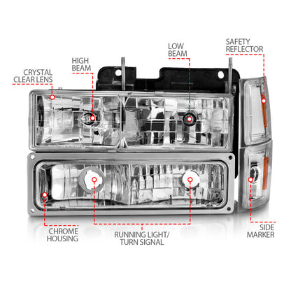 ANZO 88-98 Chevrolet C1500 Crystal Headlights Chrome w/ Signal and Side Marker Lights 111506 111506 User 3
