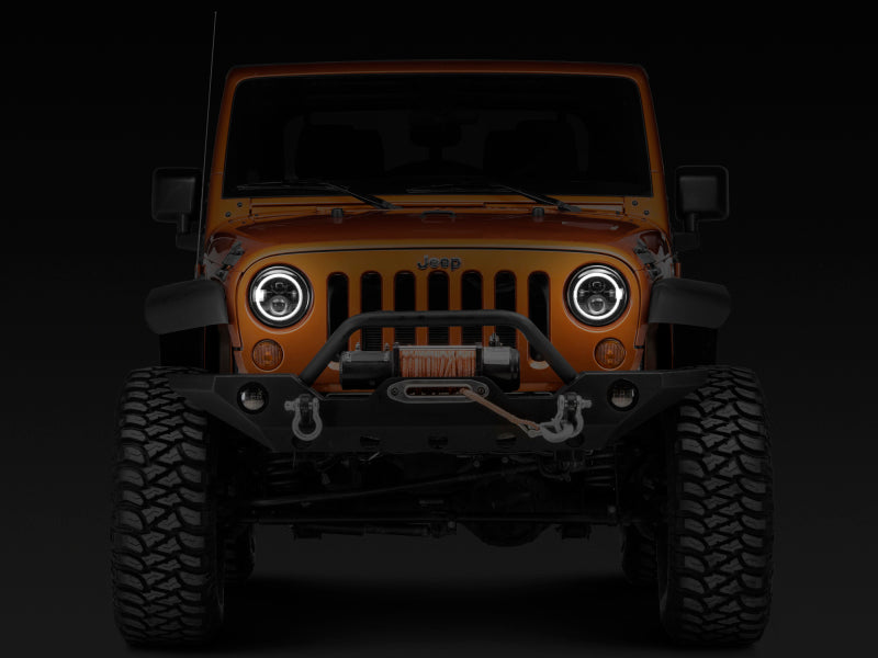 Raxiom 97-18 Jeep Wrangler TJ/JK Axial Halo Headlights w/ DRL Amber Signals- Blk Hsng (Clear Lens) J108037