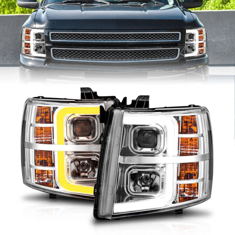 ANZO 2007-2013 Chevrolet Silverado 1500 Projector w/ Light Bar Chrome Housing w/ Sequential 111546 111546 Photo - Primary