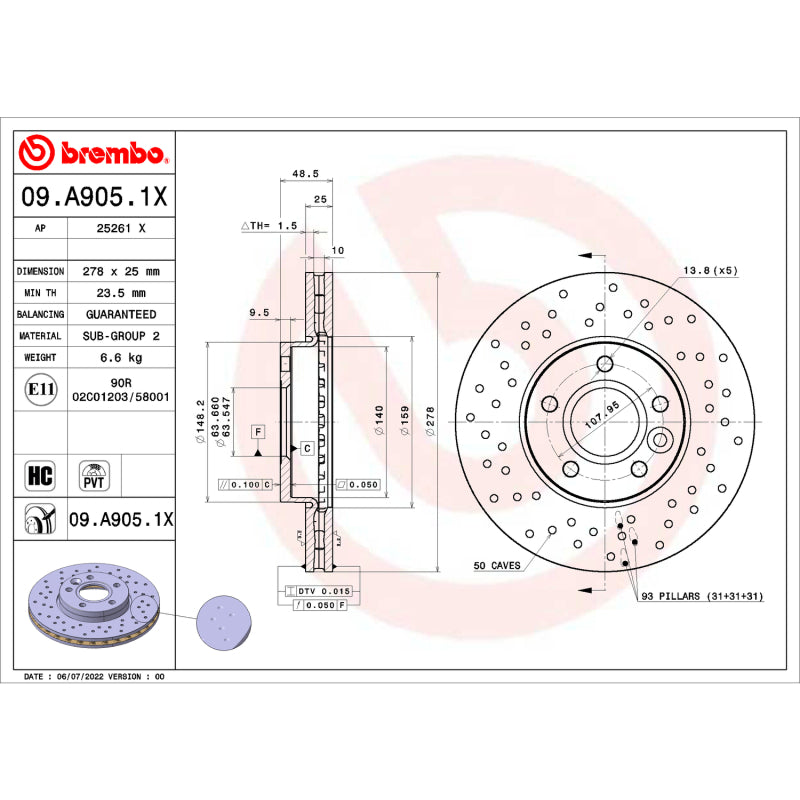Brembo OE BRE Drilled UV Coated Rotors Brakes, Rotors & Pads Brake Rotors - Drilled main image