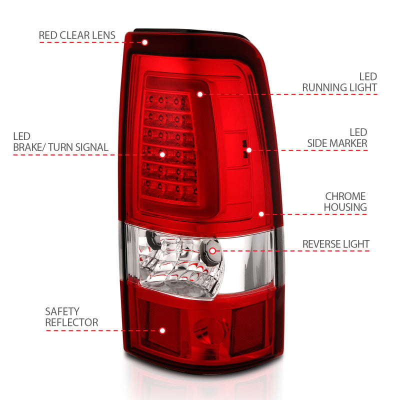ANZO 1999-2002 Chevy Silverado 1500 LED Taillights Plank Style Chrome With Red/Clear Lens 311332 311332 Photo - Unmounted