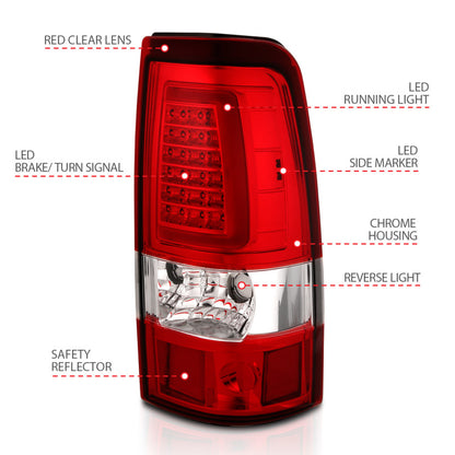 ANZO 1999-2002 Chevy Silverado 1500 LED Taillights Plank Style Chrome With Red/Clear Lens 311332 311332 Photo - Unmounted