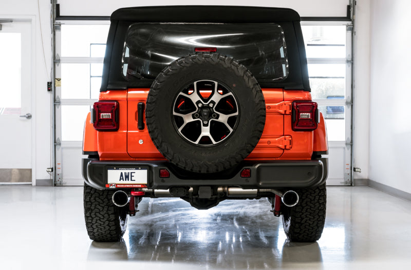 AWE Tuning 2018+ Jeep Wrangler JL/JLU Tread Edition Axle-Back Dual Exhaust - Chrome Silver Tips 3015-32001 3015-32001 Photo - Mounted