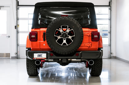 AWE Tuning 2018+ Jeep Wrangler JL/JLU Tread Edition Axle-Back Dual Exhaust - Chrome Silver Tips 3015-32001 3015-32001 Photo - Mounted