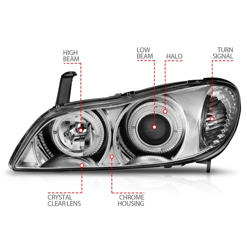 Anzo 2000-2004 Infiniti I30 Projector Headlights w/ Halo Chrome 121078 Photo - Unmounted