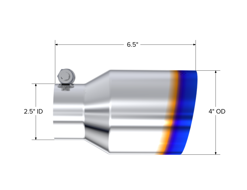MBRP Burnt End Tip 2.5 ID 4 ID Out 6.5 length Single Wall Angle Cut 304 Stainless Steel T5176BE T5176BE Photo - Close Up