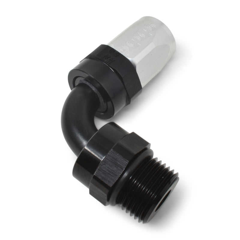 Russell Hose End #8 Hose To #8 Radius Inlet Port 90 Deg Black/Silver 612473 Photo - out of package